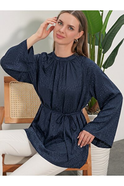 Bigdart Women's Striped Lace-Up Oversize Tunic 50009 - Navy Blue