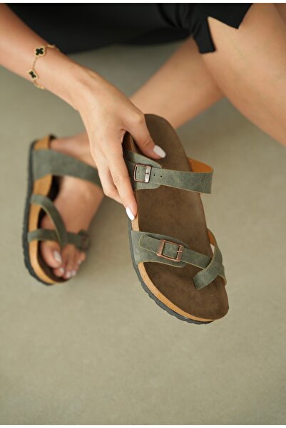 selin shoes Γυναικείες σαγιονάρες Vino με διπλή ρυθμιζόμενη αγκράφα - ΧΑΚΙ