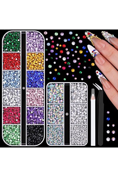 Choice 2 boxes -4 24 Color 2-Pack Glitter Nail Art Rhinestones, DIY Flat Back...