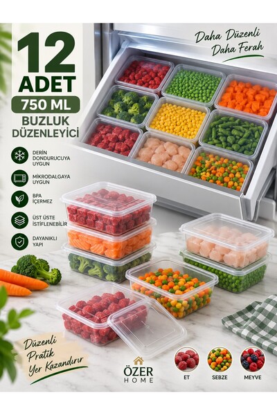 troykar 12 Adet 750 ml Saklama Kabı Sızdırmaz Kapaklı Buzluk Düzenleyici Deri...
