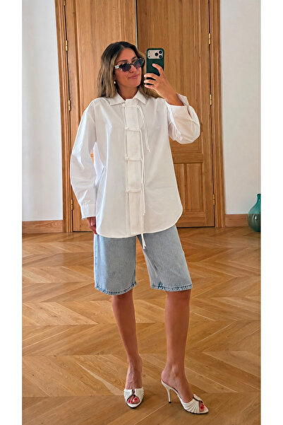 My Blog White Oversize Japanese Shirt with Button Detail - 5124