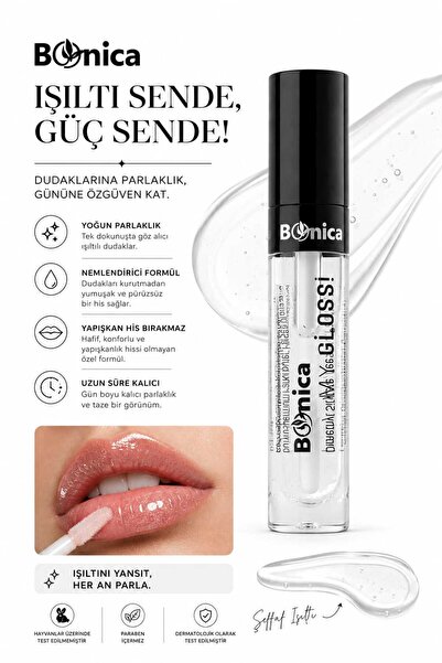 Mas'dala EGAR Şeffaf Dudak Parlatıcısı Gloss Nemlendirici Yapışkan His Bırakmayan Gün Boyu Işıltılı Cam Etkisi