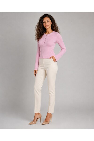 Noi Belis Pearl Button Ribbed Knit Sweater Aw26Kz0004