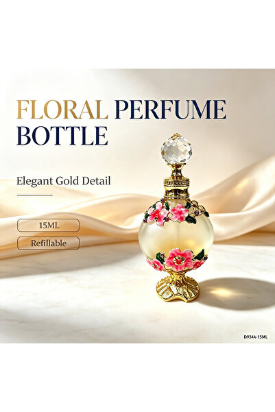 ARIANA 15ml Attar Oud Perfume Oil Bottle, Frosted Glass with Floral Metal Acc...