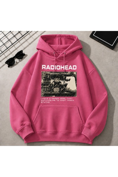 ZAVIXO Hanorac supradimensionat cu imprimeu Radiohead, cu buzunar cangur, cu ...