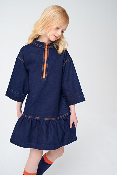 SheShe Orange Zippered Comfortable Fit Jean Dress