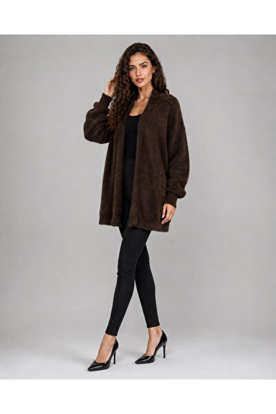 Noi Belis Soft Textured Open Front Midi Length Knitwear Cardigan Aw26Hi0010
