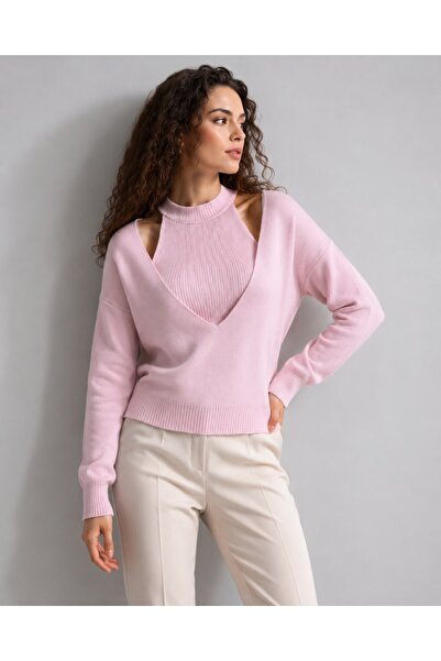 Noi Belis Layered Look V-Neck Collar Detailed Long Sleeve Knitwear Sweater Aw...