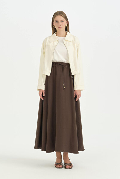 Nihan Elastic Waist Flared Modal Skirt - Brown