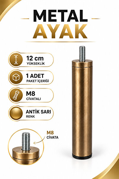 Badem10 Metal Ayak Antik Sarı 12 Cm 1 Adet Mobilya Baza Sehpa Dolap Masa Ayağ...