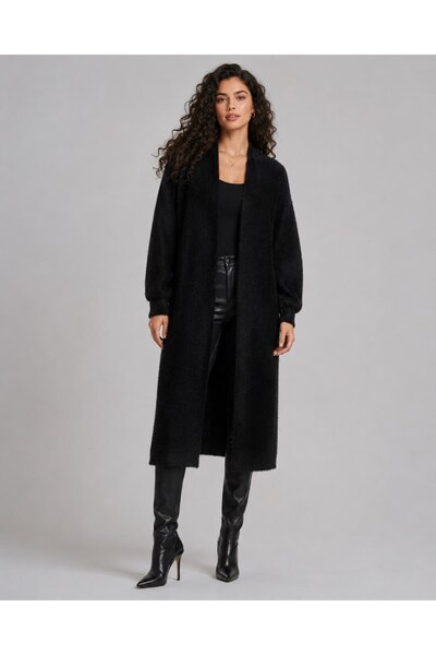 Noi Belis Soft Textured Open Front Maxi Length Knitwear Cardigan Aw26Hi0011