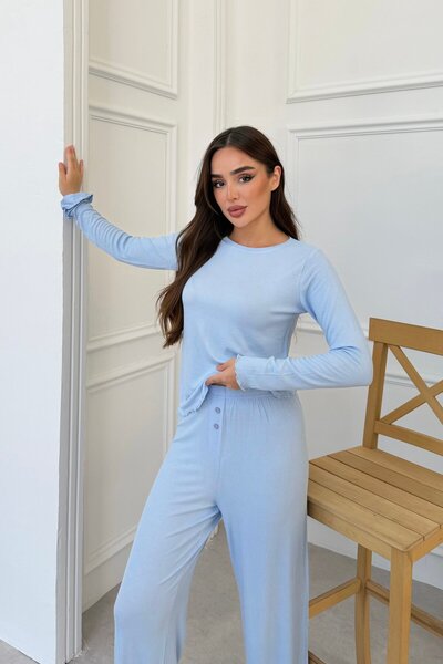 Fitilli Mavi Modal Pijama Takımı