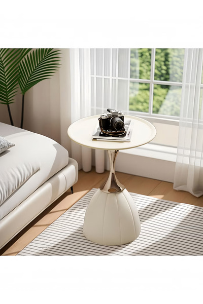 GGEROU Tray End Table, Nordic Lotus Coffee Table Living Room Sofa Side Table Bedroom Bedside Table Cream White