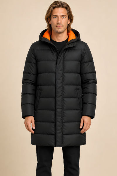 Gizrain Men's Black Water and Wind-Resistant Hooded, Orange Lined Long Winter...