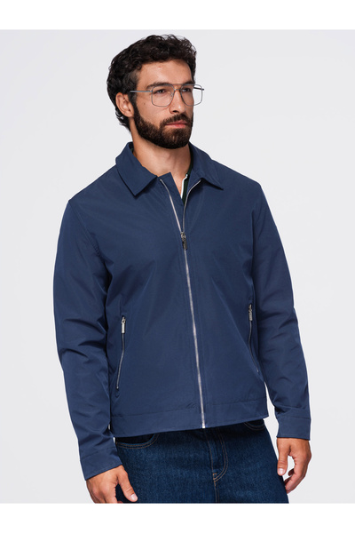 OMBRE Pánská lehká bomber bunda, klasický střih OM-JANP-0224, námořnická modrá
