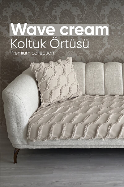 Çağ tekstil home Çağ Tekstil Wave Cream Premium Pamuklu Koltuk Örtüsü (90*200)