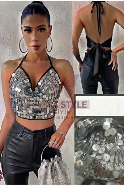 Nisa Back-Tie Sequin Detailed Bustier