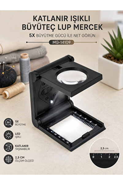 TAREZ MG-14109 Katlanır Işıklı Büyüteç Lup Mercek 5X