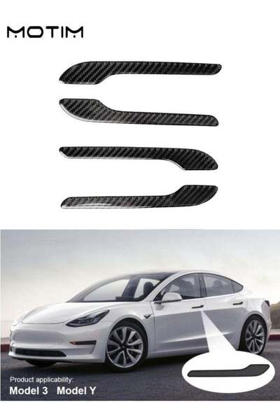 MOTIM 4 Pack Carbon Fiber Door Handle Protector Sticker for Tesla Model 3/Y, ...