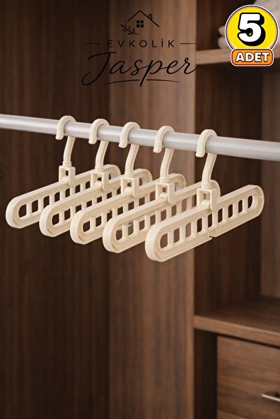 JASPER 5-Piece Cream Multi-Functional 9-Compartment Closet Organizer Hanger f...
