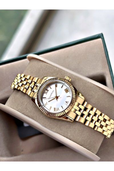 Quantum Special Design Gold Color 5 Atm 24 Months Warranty Complete Steel Women Wristwatch 1294Rms