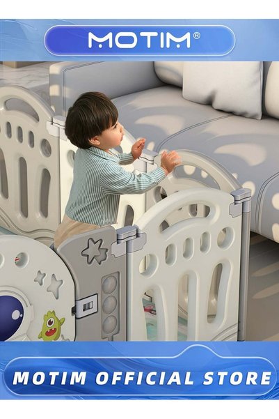 MOTIM Baby Playpen Foldable Extra Large Playard with Gate Portable Indoor Outdoor Toddler Safety Playpen Adjustable Shape Baby Fence with Non-Slip Base and 100pcs Ocean Balls