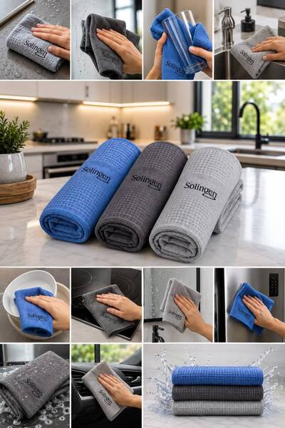 solingensport Solingensports Set of 3 Solingen Microfiber Kitchen Cleaning Cloths – Highly Absorbent & Non-Marking