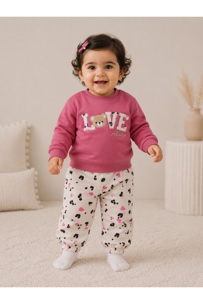Victor and Jane Girls 2-Piece Graphic Sweatshirt & Printed Jogger Pants Set