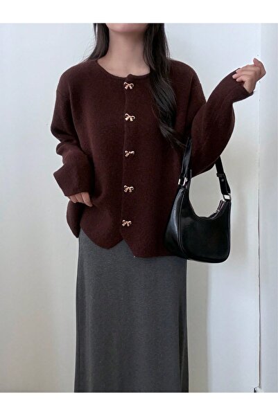 Nimas Women's Bow Buttoned Basic Knit Cardigan