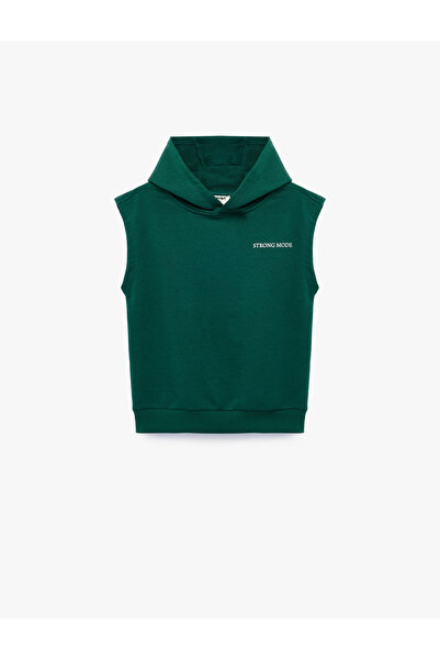 Koton Three Thread Printed Oversize Hooded Sleeveless Sweatshirt