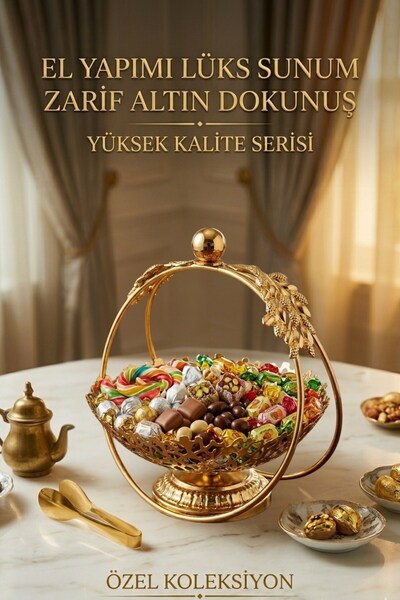 JASPER Saray Gold Yaprak Detaylı Sunumluk Şekerlik Nikah Şekerliği Nişan Sunu...