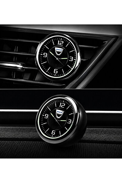 Oto Çizgi Dacia Logolu Fosforlu Torpido Saati Dekoratif Analog Oto Saat