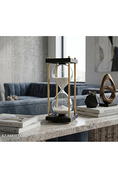Hinora Home Kristal Cam Ahşap Kum Saati 24x10 CM Makam Ofis Hediyelik Şık Lük...