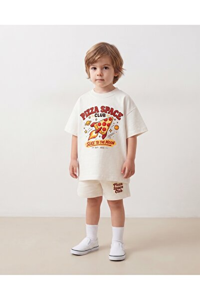 babytex Pizza Space Printed Children's Oversize T-Shirt Cotton Unisex