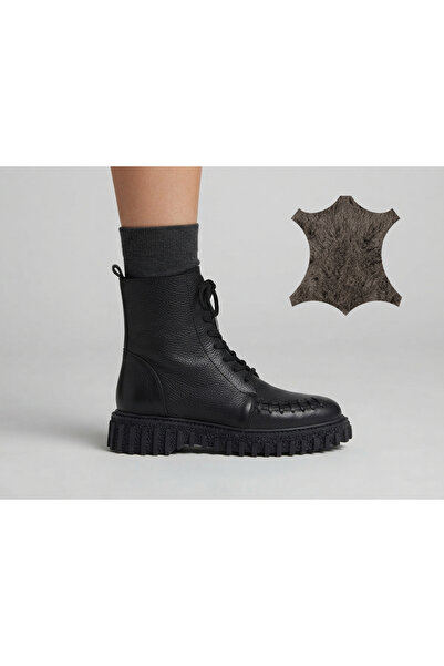 MARCO ROCCO Genuine Leather, Fur Inside, Lace-Up, Zippered Boots, Women's Shoes