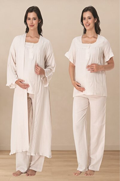 Puerpera Effortt Muslin Fabric Maternity Pajama Set and Dressing Gown 3084