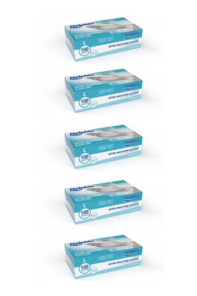 Dolphin Pudrasız Nitril Eldiven Beyaz L Beden 100 Adet x 5 Paket