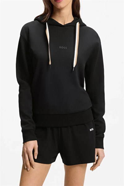 BOSS CP Stripe Hoodie Kadın Kapüşonlu Sweatshirt Siyah
