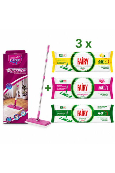 Parex Set Mop QuickPick + 3 Pachete Șervețele Umede Fairy pentru Pardoseală, ...