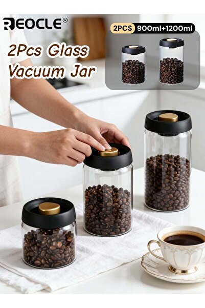 REOCLE 2pcs High Quality Glass Vacuum Jar 900ml & 1200ml Airtight Containers ...