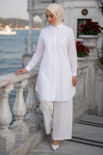 hafsamina Hidden Placket Buttoned Tunic White Hm2948