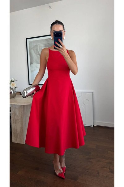 Noravelle Backless Tie-Up Midi Dress