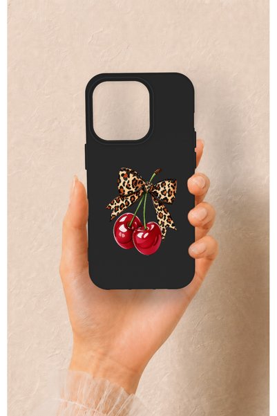 Vip Case iPhone 14 Pro Compatible Cherry Bow Pattern Silicone Case