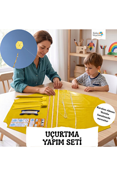 GÜLEN UÇURTMA Naylon Altıgen Uçurtma Yapım Seti / Ahşap Çıtalı