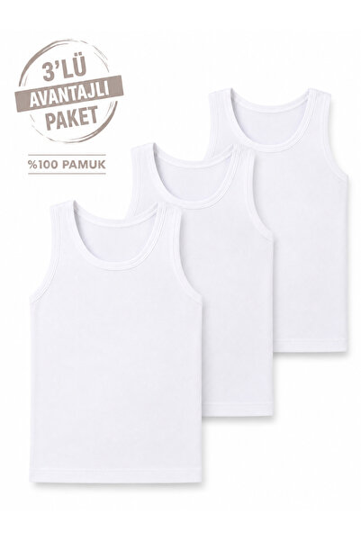 Cicito Boy's 100% Cotton Lycra White Undershirt 3-Pack – 7008