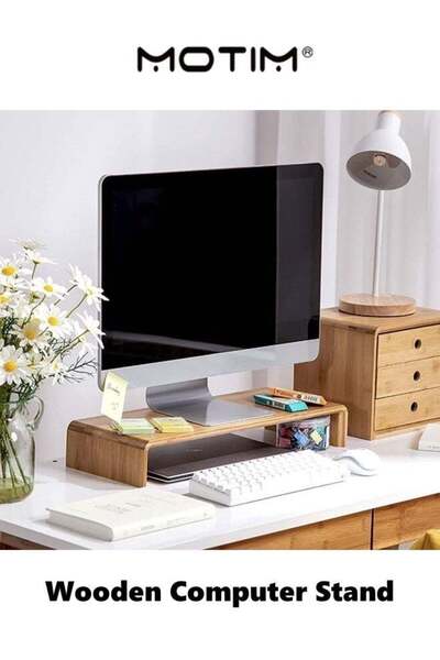 MOTIM Premium Wooden Computer Monitor Stand Ideal for Home&Office Desktop Mod...