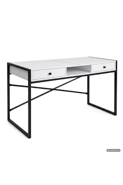 SERSIMO Birou de calculator industrial, 123x48x81 cm, 2 sertare, 1 raft, alb ...