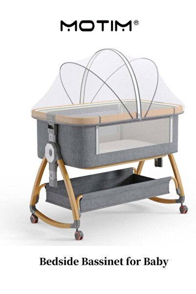 MOTIM Baby Bassinet Baby Beside Crib with Mattress and Mosquito net 6 Height ...