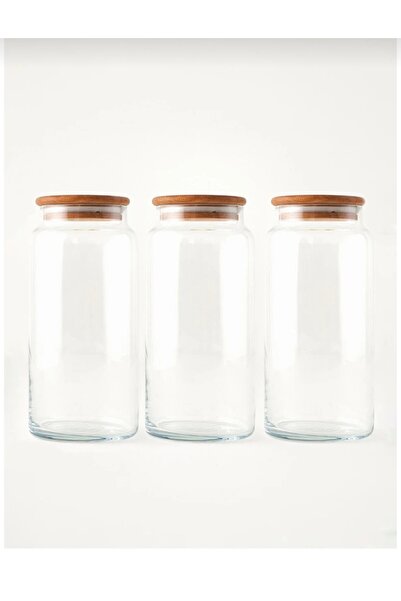 ÖZ HOME Joye Set of 3 Jars with Wooden Lids Natural (1400 Cc)