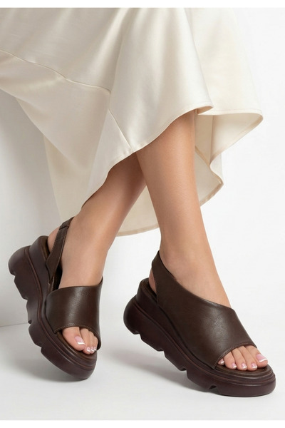 pabucmarketi Brown Women's Wedge Heel Sandals